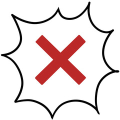 吹き出し（バツ・赤・線画なし・ギザギザ）