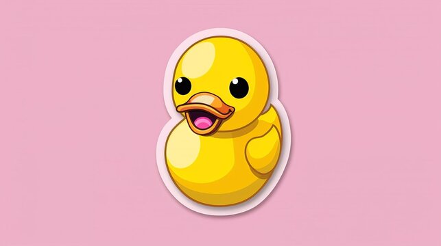 cute yellow toy duck sticker on pink background digital illustration