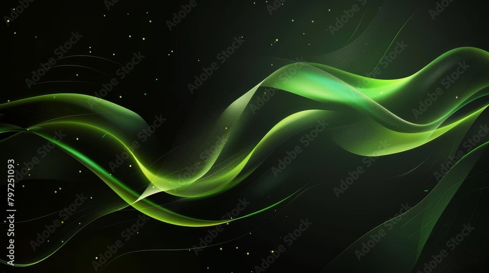Poster abstract green and black background with dynamic flowing shapes modern graphic design