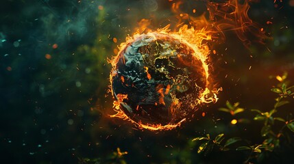 burning earth engulfed in flames conceptual image of global warming and environmental crisis digital art
