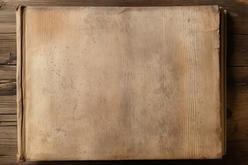 Antique blank open book on a wooden background