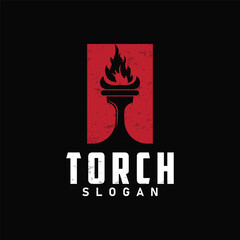 Illustration black silhouette torch logo flame design olympic sport victory inspiration