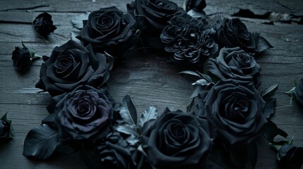 Dark elegant roses on a wooden surface