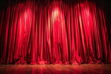 Red theater curtains ready for showtime - obrazy, fototapety, plakaty