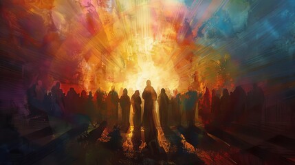 devoted followers of jesus christ worshipping together spiritual digital painting