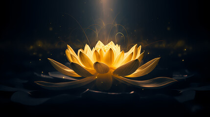 A golden lotus floats on the water