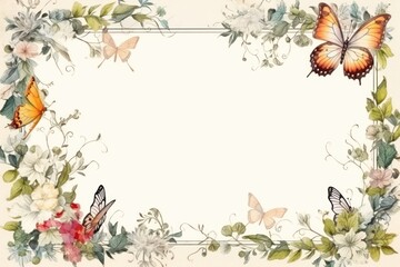 Obraz premium Illustration of vintage frame butterfly pattern paper.