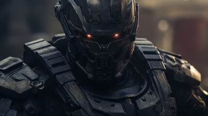 Fototapeta premium Futuristic armored soldier with glowing eyes