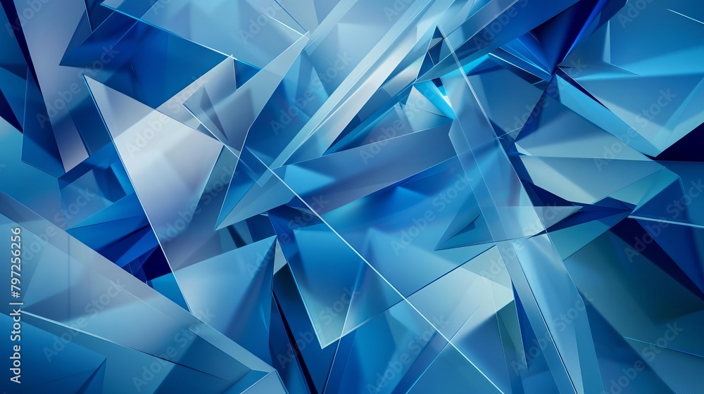 Poster futuristic abstract blue geometric shapes overlapping in dynamic composition modern technology or sc