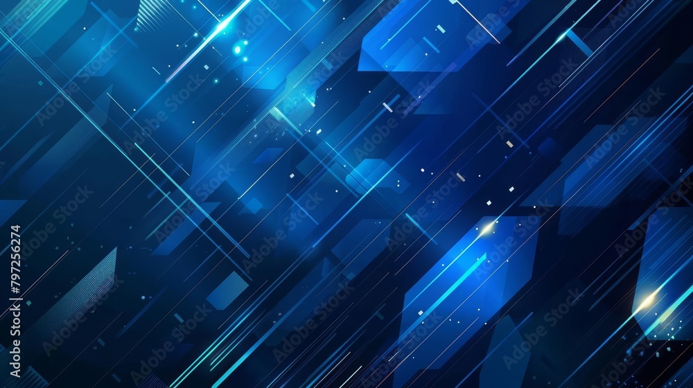 Poster futuristic abstract blue geometric shapes overlapping in dynamic composition modern technology or sc