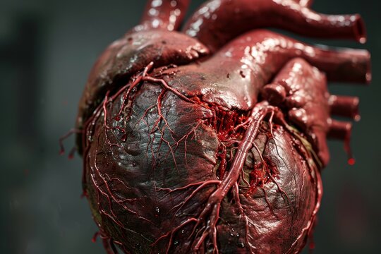 Human heart with visible vessels and arteries