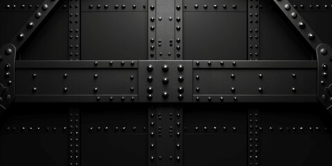 Obraz premium Frontal view of a powerful dark metal structure with rivets