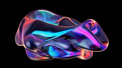 iridescent liquid blob shape isolated on black background abstract holographic design element