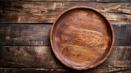 Rustic wooden bowl on textured wood background