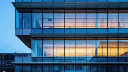 Skyscraper building down town city, apartment glass window reflection background.