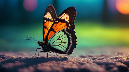 Obraz premium Colorful butterfly photos in the sunset sunlight scene, close-up butterfly photos in macro butterfly shots
