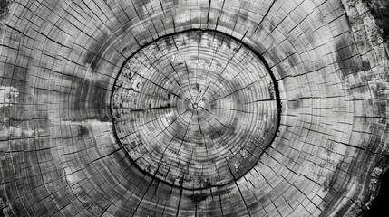 Tree rings close-up in monochrome