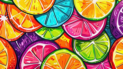 Pop art inspired citrus fruit slices with bold outlines and colors - obrazy, fototapety, plakaty
