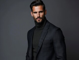 Fototapeta premium Confident businessman in a stylish turtleneck and blazer