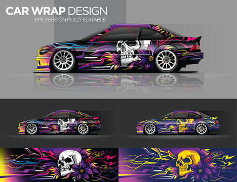car wrap decal vinyl sticker design concept. with stripe grunge abstract background for race, livery, signage and daily use car