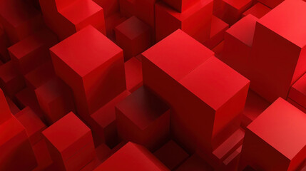 Abstract Red Cube Pattern: Geometric 3D Design Illustration with Futuristic Blue Texture for Business Wallpaper