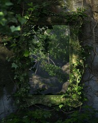 Ivy-Encased Window Overlooking a Lush Forest