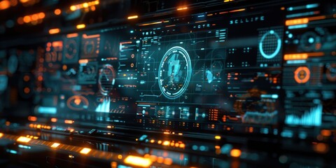 Obraz premium A holographic interface displaying complex data and information