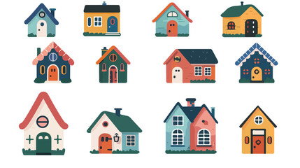 Obraz na płótnie Canvas Small tiny houses. Flat design. Hand drawn trendy icon