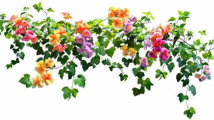 vibrant tropical creeper vine with lush colorful flowers isolated on white digital painting