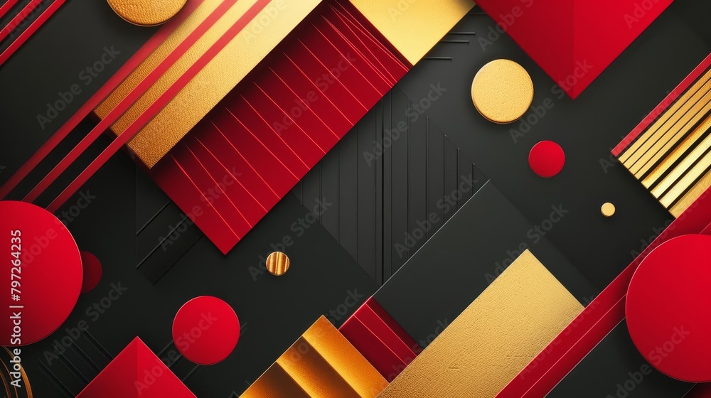 Poster luxurious gold red and black geometric shapes dynamic abstract presentation background modern vector