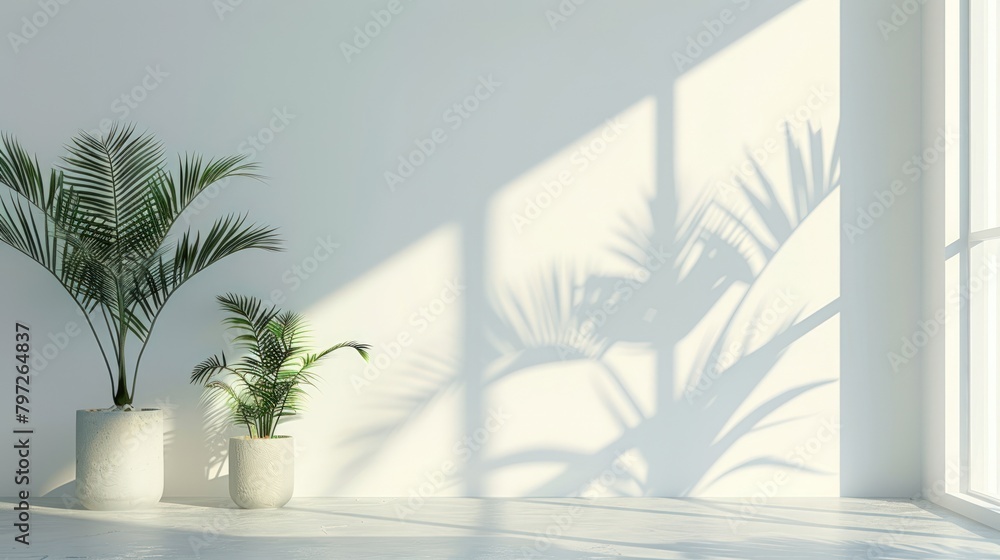 Poster abstract background with sunlight shadow on white wall. generate ai image