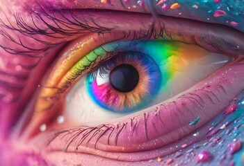 colorful eye, different colors in the eye, concept of watching all colors of world, human can watch all colors of world 