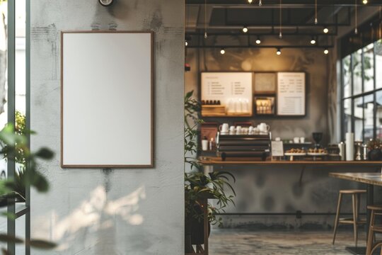 Paper poster mockup restaurant cafe barbershop.