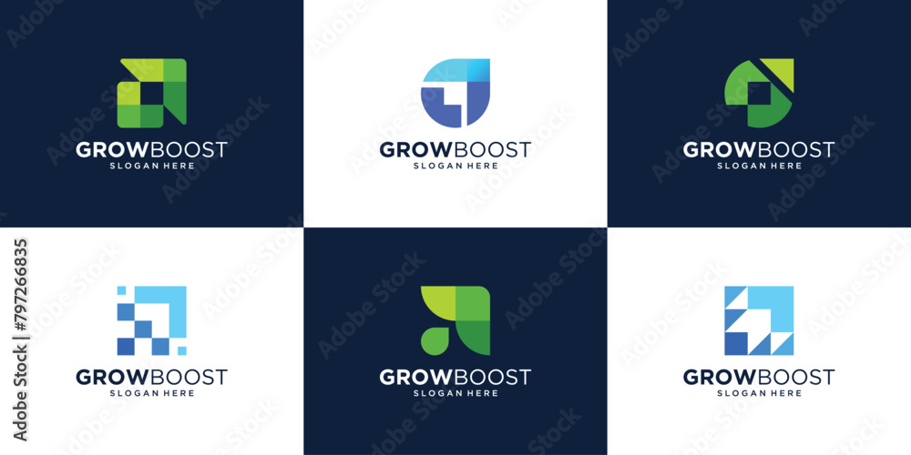 Poster set of simple financial growth logo design icon. overlap arrow vector simple elements logo.