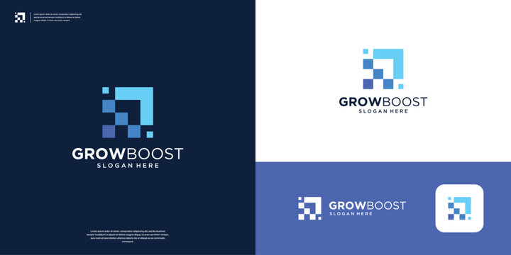 Growth financial logo design template. Abstract digital arrow logo inspiration.