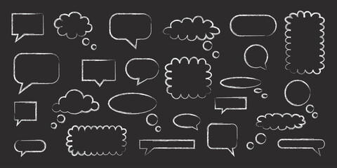 Black and white collection of hand drawn speech bubble doodle set design