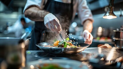 illustration of a chef preparing food to be served on a plate