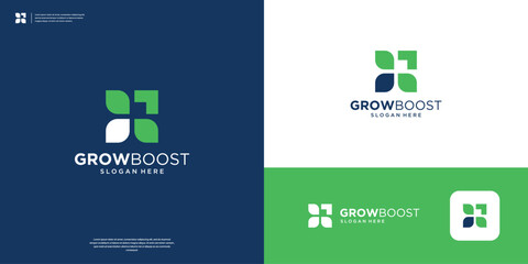 Abstract modern leaf logo and growth arrow logo design.
