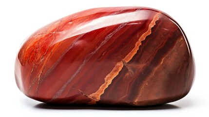 Red jasper stone, known for its solid red coloring and smooth texture, photographed on an isolated white background, illustrating its grounding and nurturing properties. - Powered by Adobe