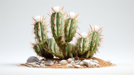 Robust cactus plant with sharp spines and a rugged texture, set against an isolated white background, emphasizing its adaptability and unique desert origin.