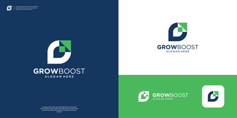 Leaf with growth arrow logo design inspiration.