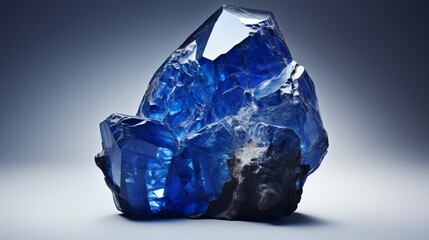 Rough sapphire stone, with its deep blue color and natural facets, captured against an isolated white background, focusing on its raw beauty and significance in gemology.