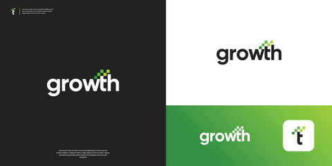 Modern growth financial logo design. Overlap analytic shape on word mark logo inspiration.