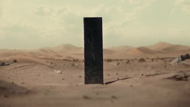 A black monolith in a desert