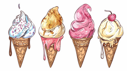 Sweet ice cream cone dessert flavor scoop summer vector