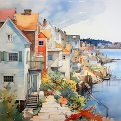 watercolor on textured paper whimsy sparse motif in rockport