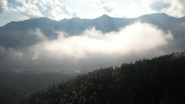 Aerial video on the mountains in Bucegi Romania
