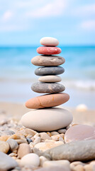 A balanced stone tower on the beach