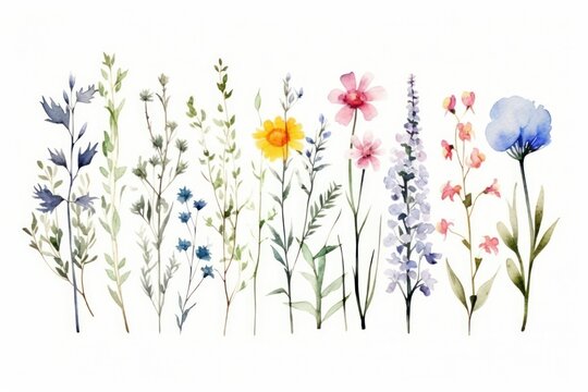 Watercolor wildflowers lavender blossom pattern.
