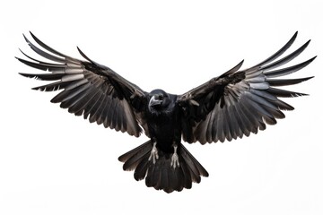 Raven flying animal bird white background. - obrazy, fototapety, plakaty